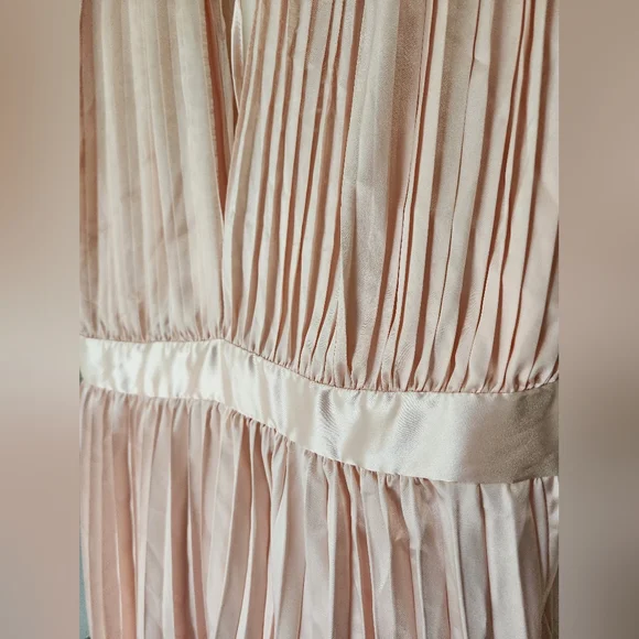 Rose pink pleated deep v-neck maxi dress, XL - Picture 5 of 8